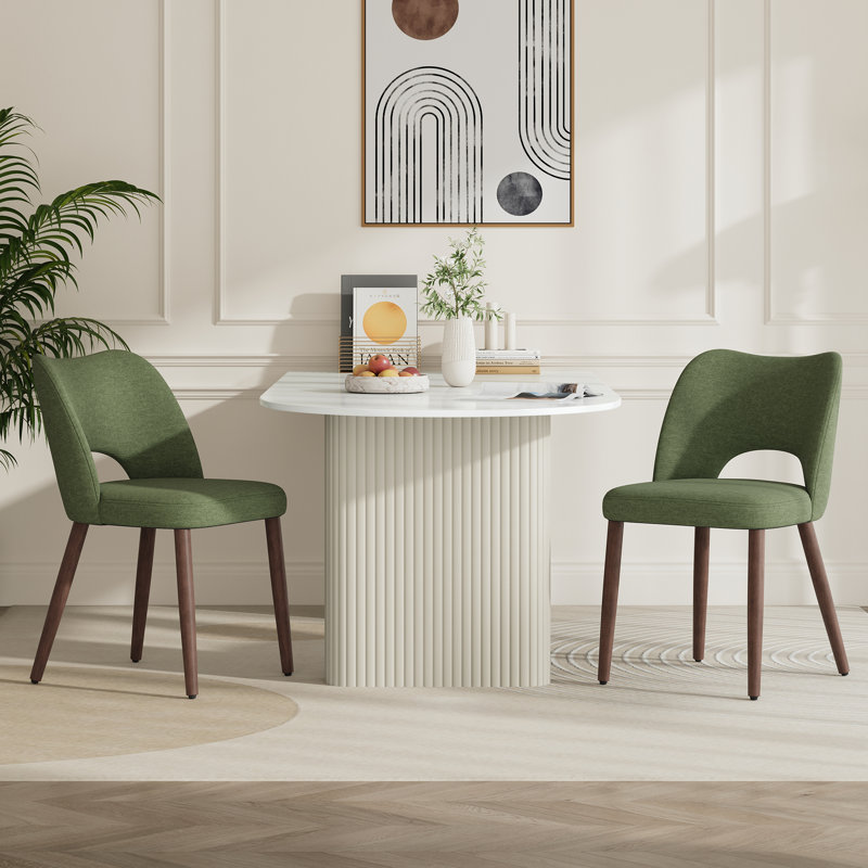 Modern Upholstered Dining Chair with Solid Wood Legs, Green-Fabric