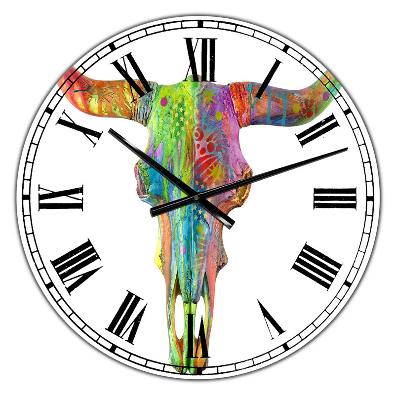Horloge murale moderne Longhorn Rainbow Skull, Petit