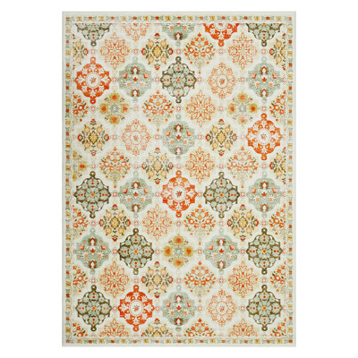 Tapis à motif floral en damier Boho