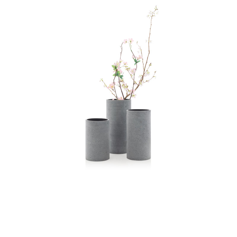 Indoor / Outdoor Stoneware Table Vase, 9.45" H x 4.72" W x 4.72" D, Hellgrau