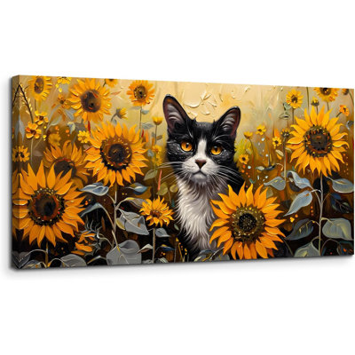 Canvas Prints, Sunflower Cat Wall Art Aesthetic, Cute Animal Modern Home Decor Paintings, Yellow Landscape Pictures Wall Decor Living Room Dining Room -  Rosalind Wheeler, 3122F3FDCBB44274BA253028B607D6D1