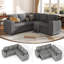 Canapé-lit modulaire 95,7 po avec lit escamotable, dossier réglable, ports USB et siège de rangement, canapé-lit modulaire convertible en forme de L pour le salon-1057969297