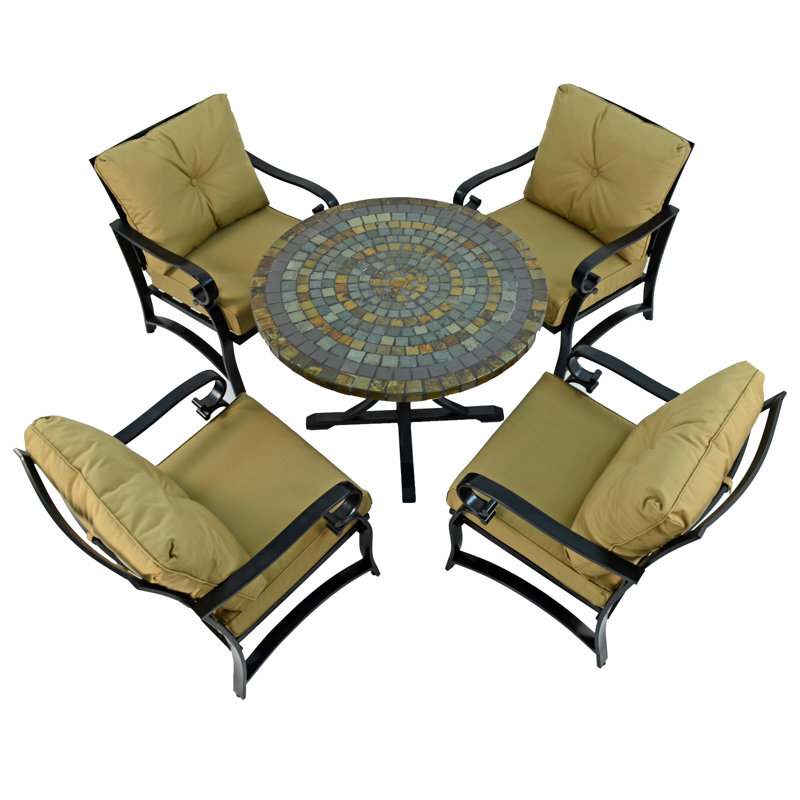 Monterey Mosaic Dining Table with 4 WINDSOR DELUXE LOUNGE Chair Garden Set