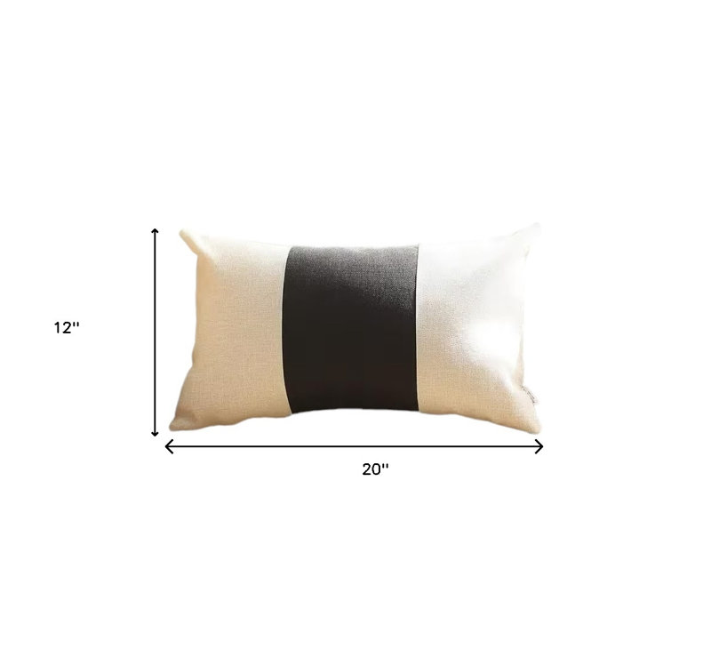 Coussin décoratif à rayures, Blanc / noir, H 12 po x l 20 po, Polyester