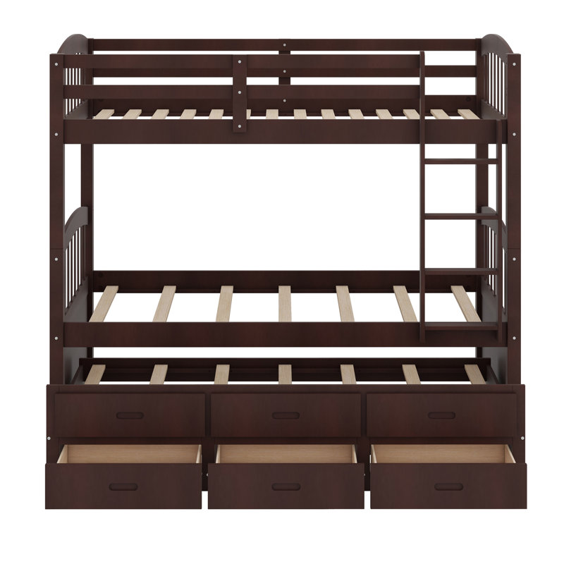 Wood Bunk Bed With Trundle And Drawers, Espresso