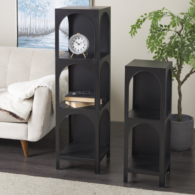 Metal 2 and 3 Shelf Storage Black Shelving Unit with Arched Openings Set
