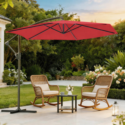 10ft Patio Umbrella, Outdoor Offset Umbrella with Safety Lock & Raised Pole for Stability