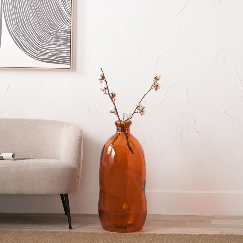 Orange Organic Shaped Recycled Glass Tall Vase, Orange