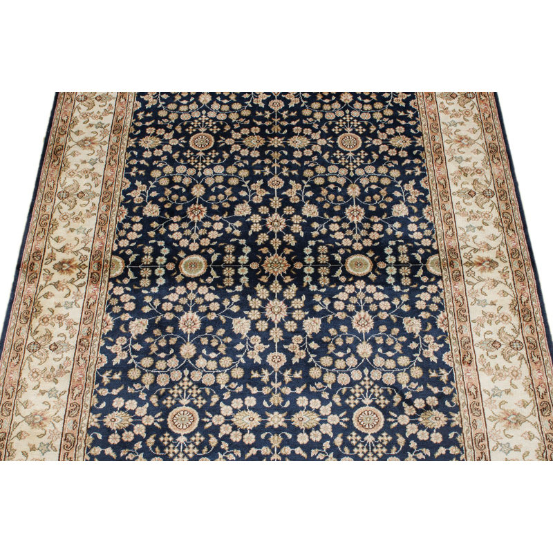 1x3 Blue and Ivory Turkish Silk Rug
