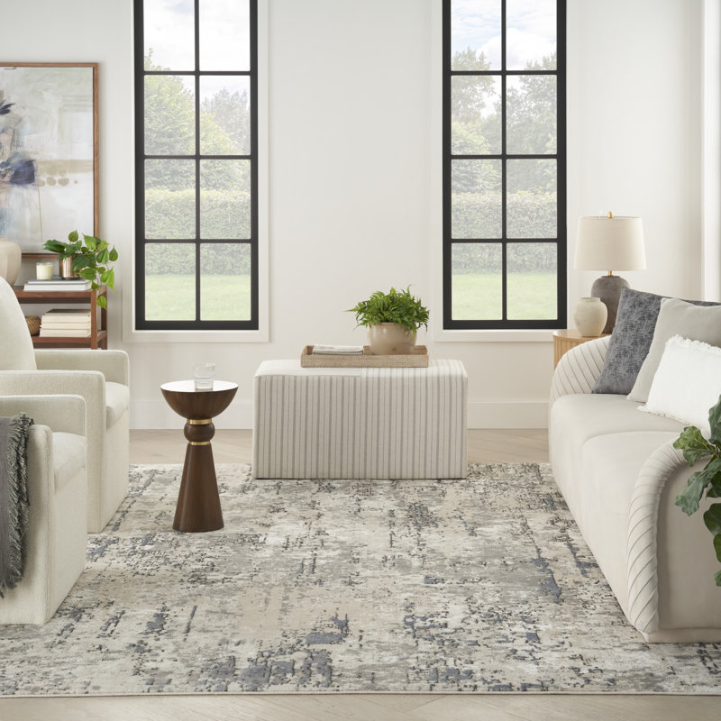 Fenster Abstract Modern Machine Woven Area Rug in Ivory/Blue/Gray, Rectangle 8'10" x 11'10"