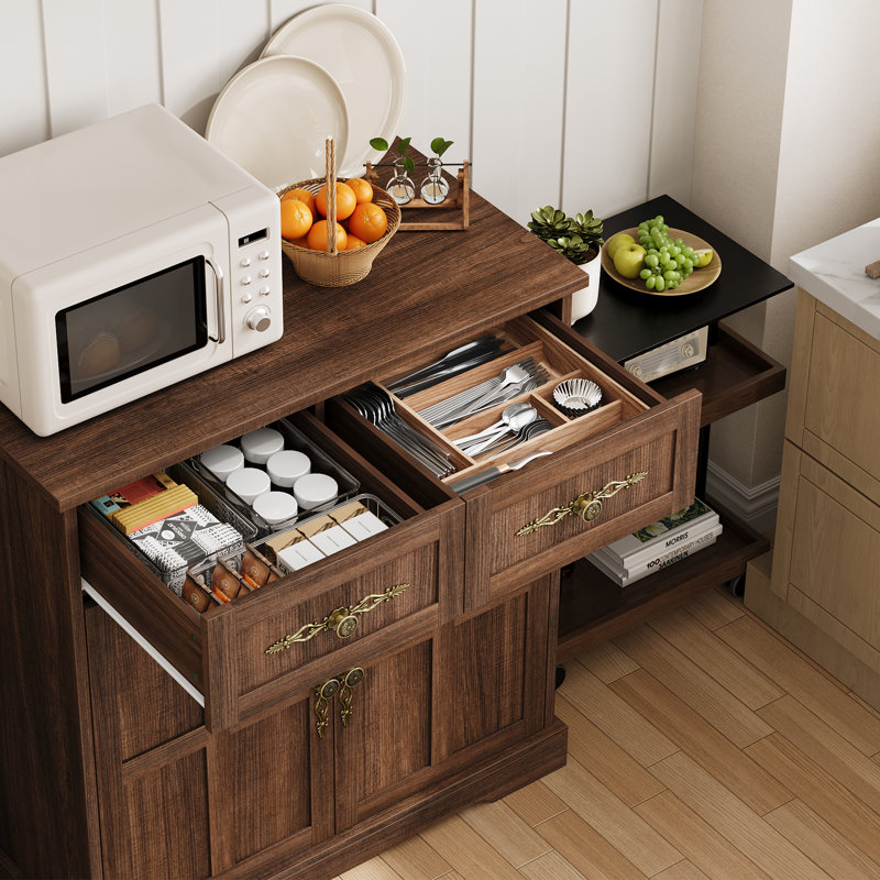 Buffet Farmhouse de 33,5 pouces de largeur, armoire à café avec 4 tiroirs, 2 portes d'armoire et poignées élégantes en or