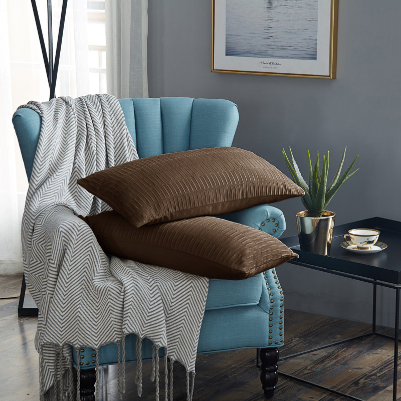 Pleated Velvet Lumbar Pillow Covers, Carafe