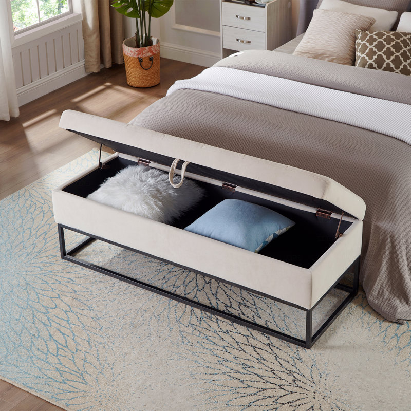58.6"Upholstered Tufted Bed Bench with Storage, Beige