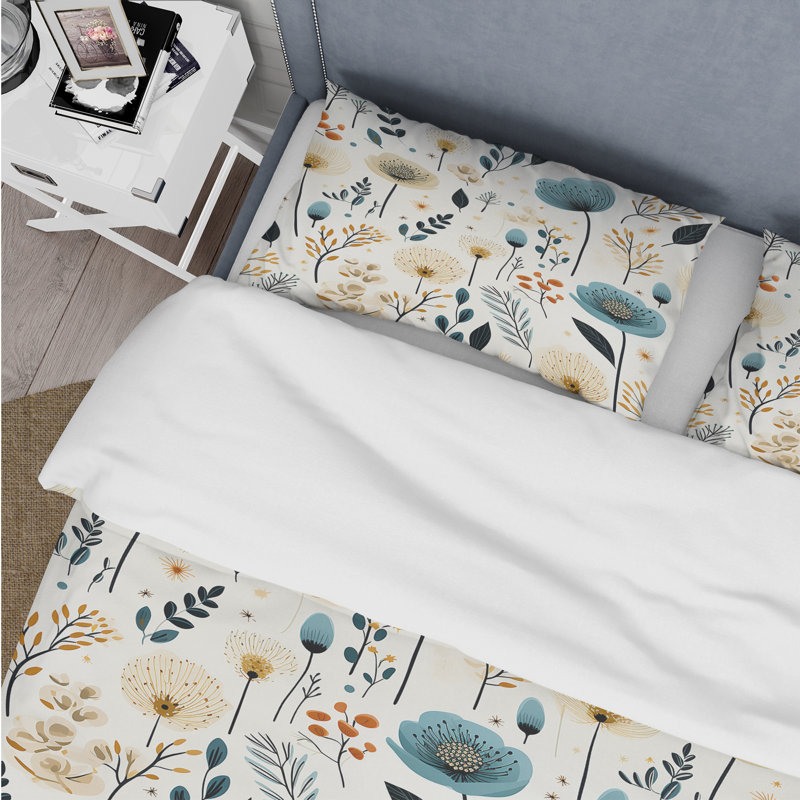 Ensemble de housse de couette Floral - sérénité blanche et bleue, Botanical/Floral