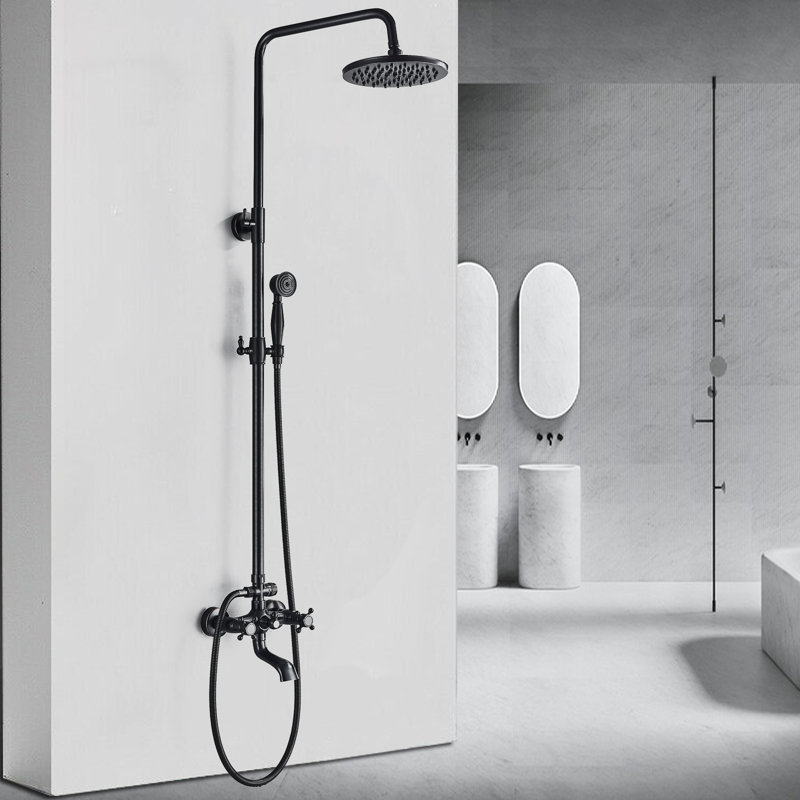 Shower Faucet Triple Functions 8 Inch Rainfall Shower Head,Handheld Spray with Tub Spout Exposed Shower System Double Handle Outdoor Shower Kit Oil Rubber Bronze