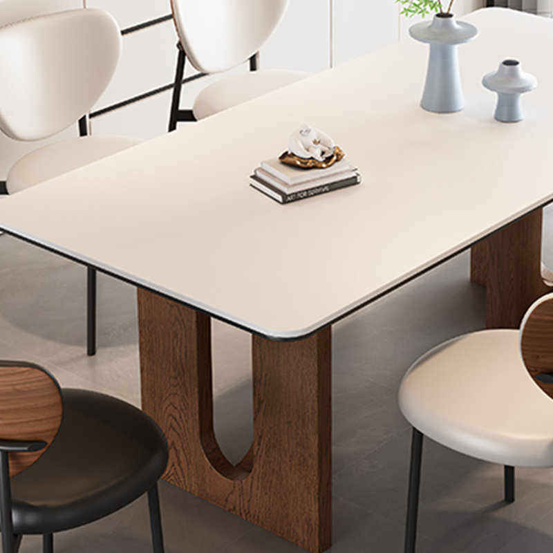 A granite dining table with ashwood legs, White, 29.5"H x 55.1"L x 31.4"W