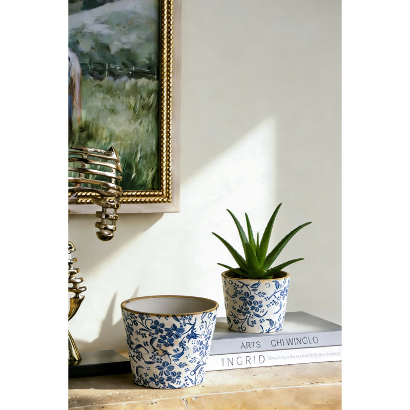 S/2 Blue and White Ceramic Planters