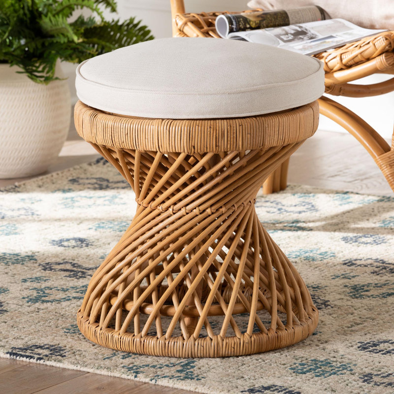 Carrolyn Bohemian Light Honey Rattan Footstool