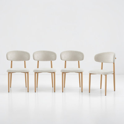 Putnam 4-Piece Dining Chairs,Soft Cushioned Linen Dining Chairs In Natural Wood Color With Metal Legs, Beige Seat Cushion.