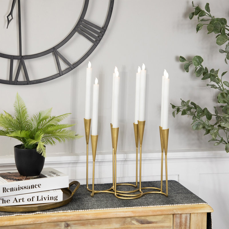 Modern Matte Gold 8-Taper Iron Candelabra