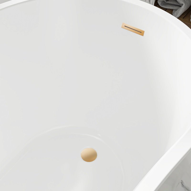 54" X 28" Freestanding Soaking Acrylic Bathtub, White/Titanium Gold