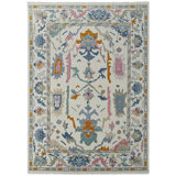 Karina Hand Knotted Wool Floral Area Rug in Ivory/Blue/Green/Orange