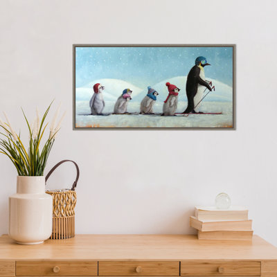 «Ski School Penguins» par Lucia Heffernan - cadre flottant, impression sur toile