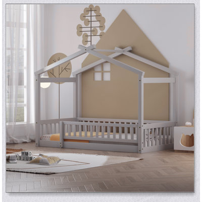 Structure de lit en bois avec clôture pour enfants et adolescents, fabrication en pin durable, conception adorable et fonctionnelle