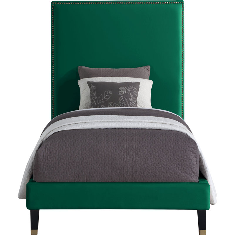 Harlie Velvet Bed, Green Velvet, Twin