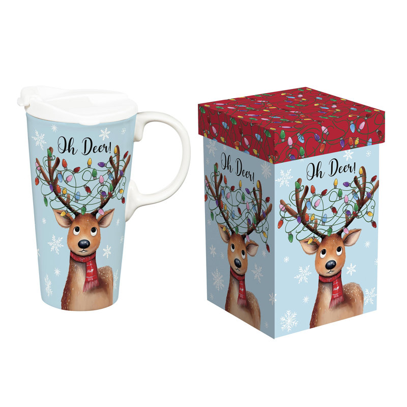 Tasse à café en céramique avec boîte-cadeau Winter Reindeer