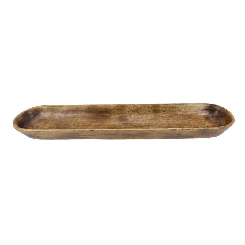 Plateau décoratif, 38 pouces de forme rectangulaire avec côtés courbés, bois brun