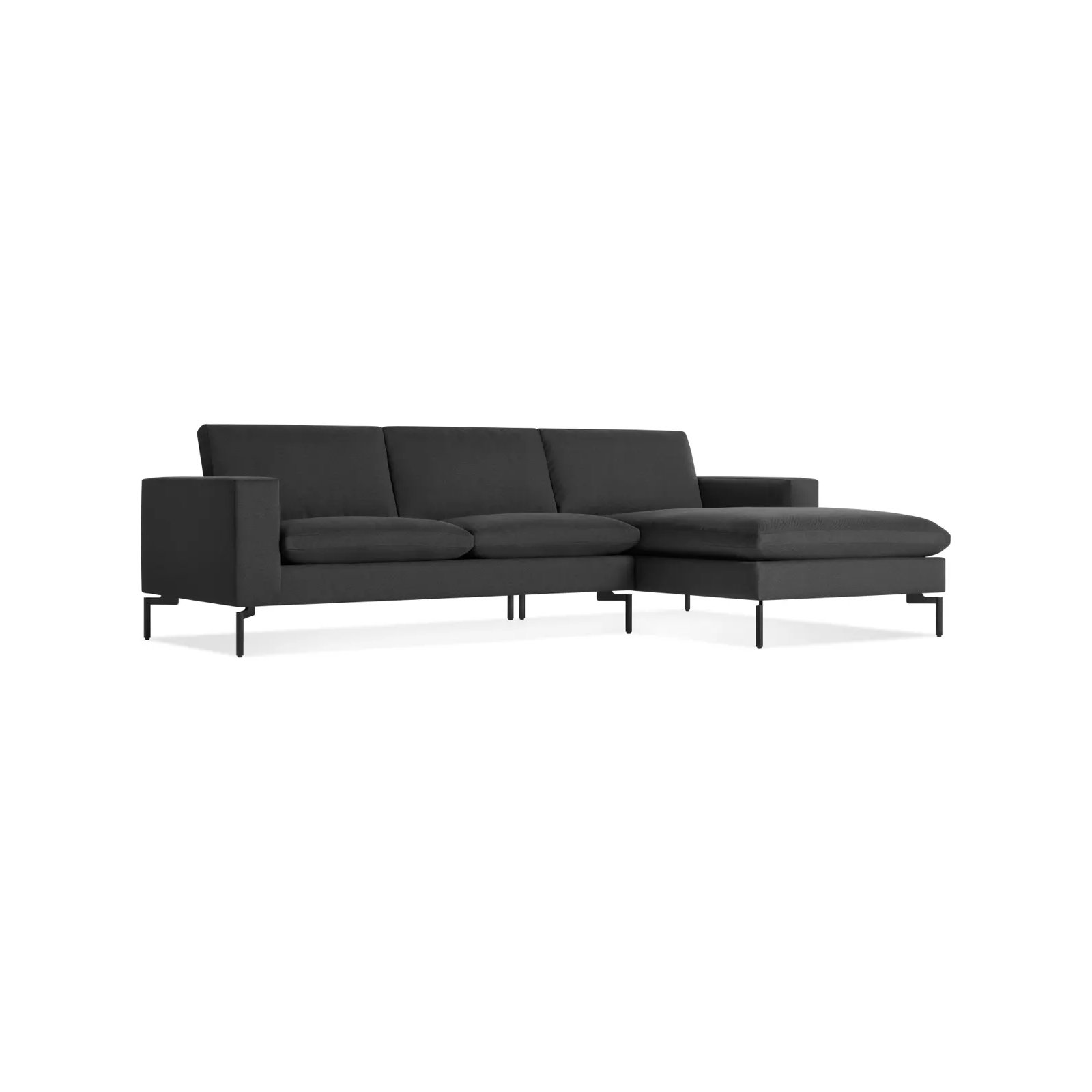 New Standard Upholstered Chaise L-Sectional, Right Hand Facing, Maharam Meld/Panda 100% Polyester, Black