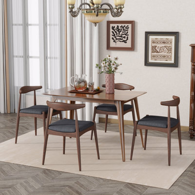 Ensemble de salle à manger rétro 5 pièces: table à structure en bois d'hévéa et 4 chaises, plateau en faux bois