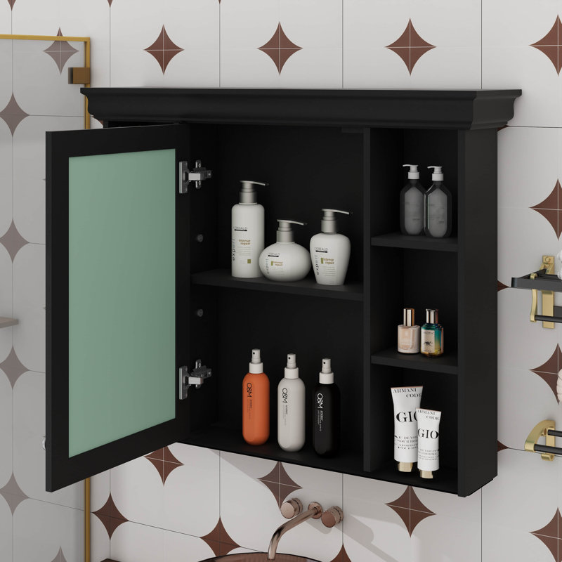 Armoire de salle de bain avec miroir, armoire de salle de bain murale 35 po x 28 po avec porte miroir et 6 tablettes ouvertes