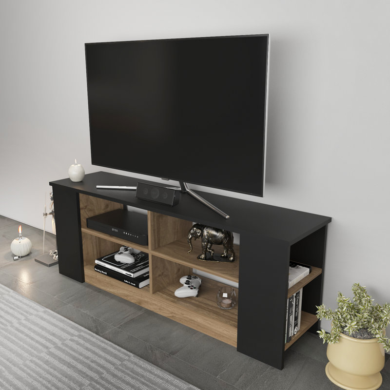 Amelius 55" TV Stand for TVs up to 65", Black/Walnut