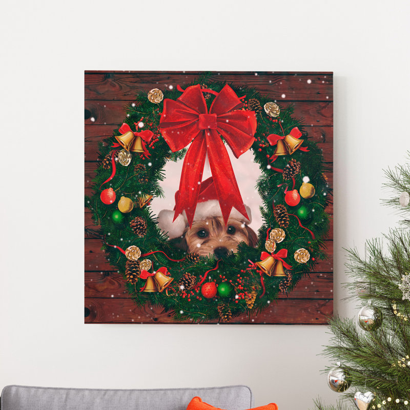 Christmas Puppy II-impression d’art graphique sur toile tendue, H 16 po x l 16 po x P 1 po