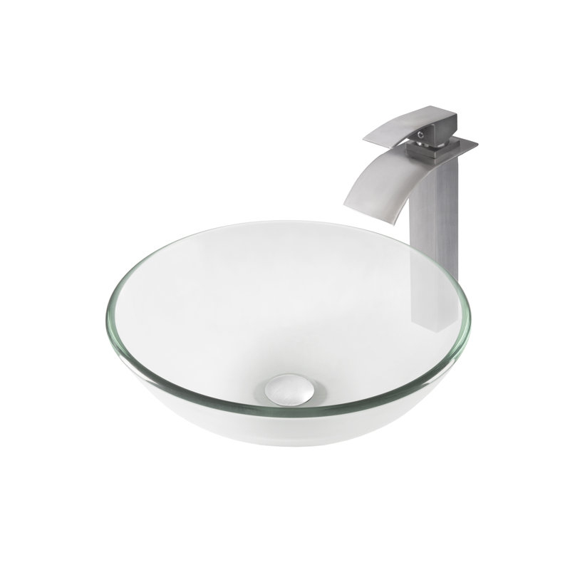 Novatto 16'' Clear Glass Circular Bathroom Sink with Faucet