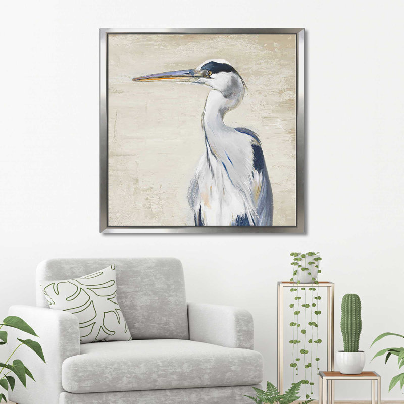 «Neutral Heron II (Square)» par Patricia Pinto, reproduction, Cadre flottant argent, H 31,5 po x l 31,5 po x P 2 po