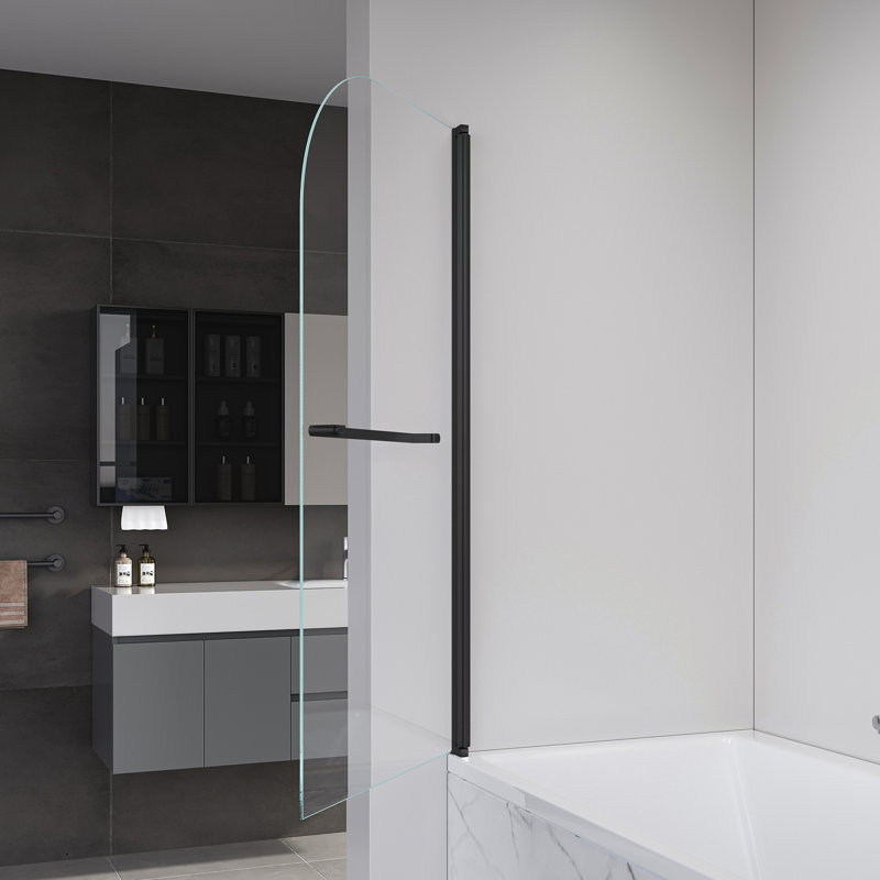 Porte de baignoire et douche moderne sans cadre noir mat, acier, conception compacte