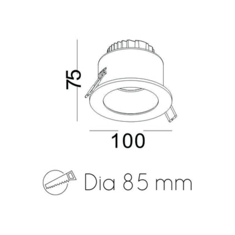 9 Watt White Recessed LED Downlight Fitting, White/Gold