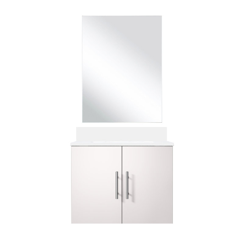 Meuble-lavabo blanc brillant avec plateau en quartz et tablette spacieuse - compartiment de 24 po x 22 po, Blanc lustré