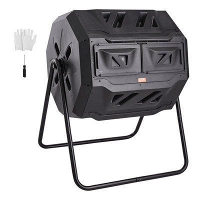 Bac à compost 43gal, composteur culbuteur à double chambre (29 po x 24,6 po x 37,6 po, 21,9 lb) - Idéal pour le jardin / la cuisine / la cour / l'extérieur, structure en acier + PP sans BPA, culbutage à 360 ° (4 à 6 semaines de compost) , 2 portes coulissantes