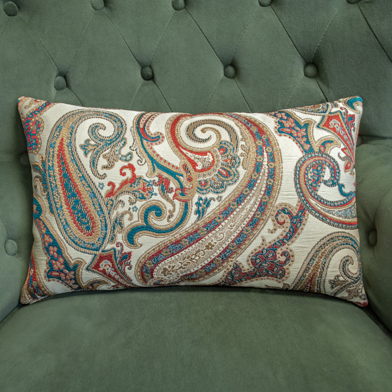 Housse de coussin à motif cachemire rouge Thomas Turquoise, Rectangle 12 po x 20 po