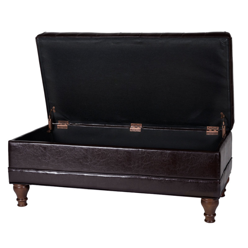 Repose-pieds de cocktail rectangulaire avec rangement capitonné en similicuir de 43 po de largeur Blancha