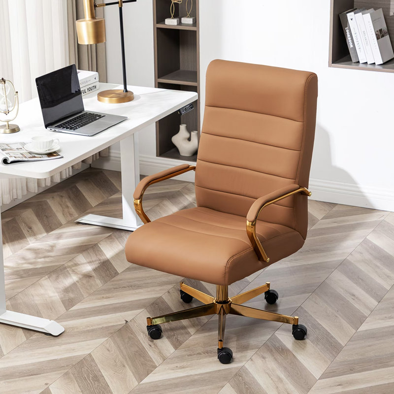Ergonomic Upholstered High-Back Swivel Office Chair, Orange