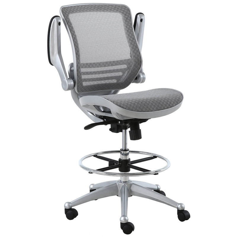 Clementina Heavy Duty Mid-Back Mesh Drafting Chair, Platinum