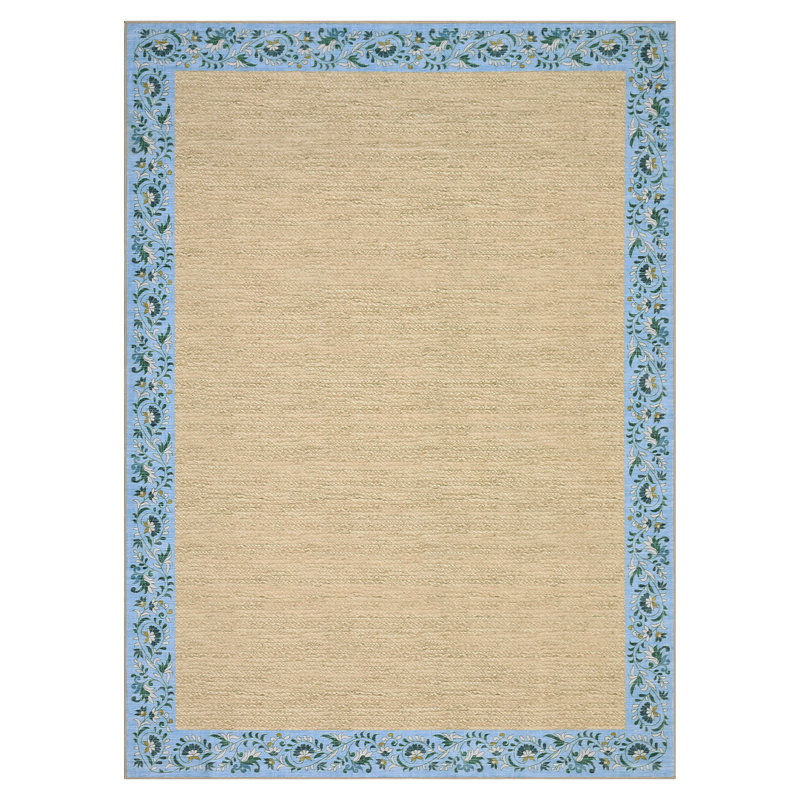 Floral Bordered Machine Washable Rug with Non-Slip Backing Non-Shedding Foldable Soft Low Pile Indoor Carpet