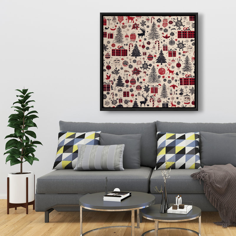 Motif de cadeau de Noël - Toile encadrée grise