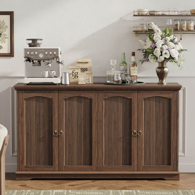 Buffet 55 "Mid-Century avec 4 portes et tablettes réglables, armoire Buffet avec poignées anneaux dorées