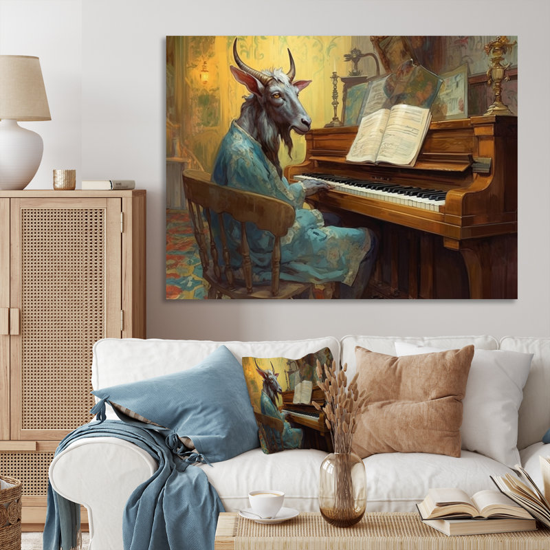 Chèvre jouant de la musique I - Impression, H 12 po x l 20 po, Toile tendue